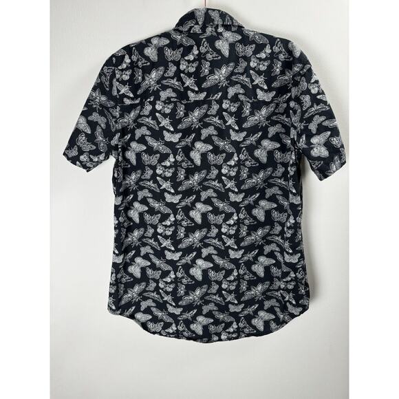 Black Craft Cult Skull Death Moth Novelty Print Gothcore Gothic Button Up Shirt - Picture 6 of 7